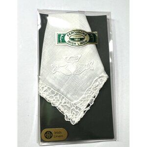 NEW!! Vintage Ferguson Irish Linen White Handkerchief Claddagh Embroidered
